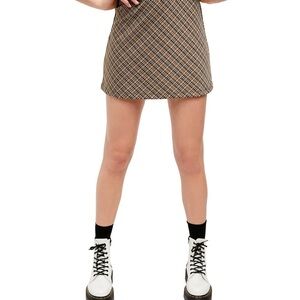 Free People Tan Plaid Skater Skirt